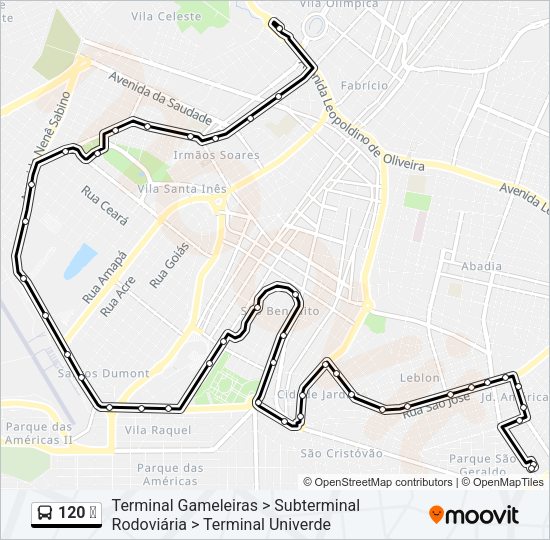 Mapa da linha 120 ✈ de ônibus