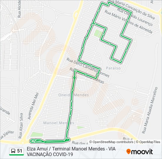 Mapa da linha 51 de ônibus