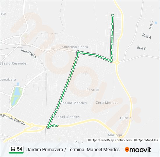 54 bus Line Map