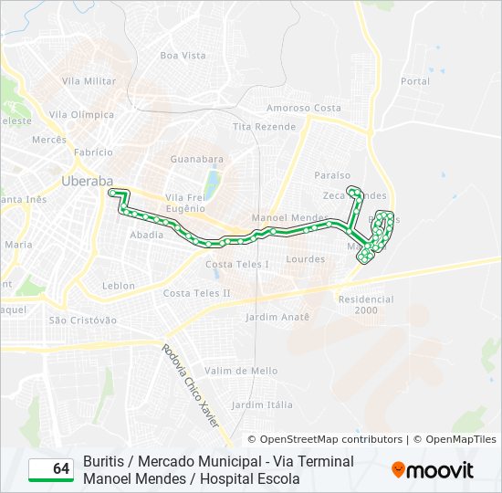 Mapa da linha 64 de ônibus