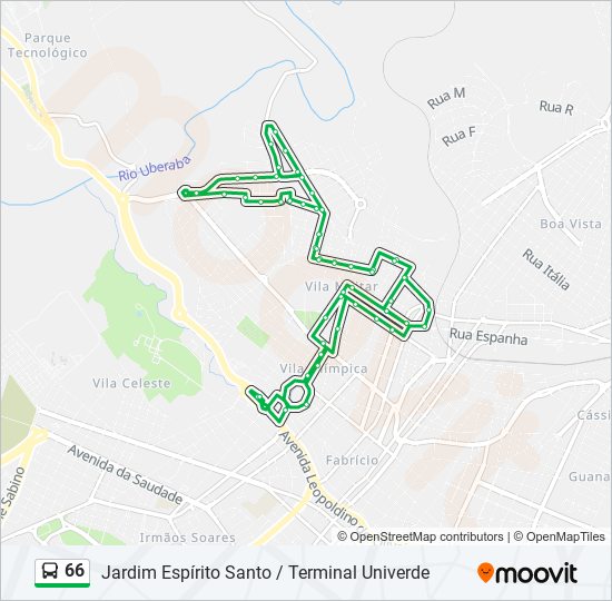 Mapa da linha 66 de ônibus