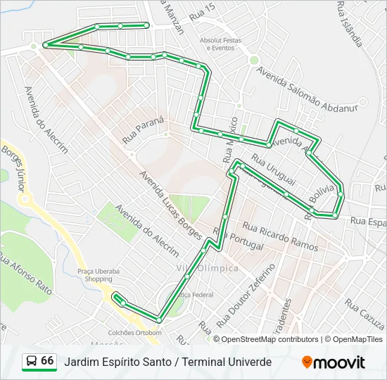 Mapa da linha 66 de ônibus