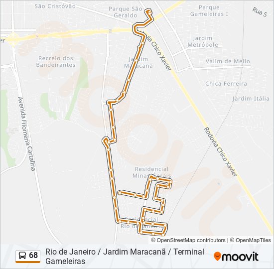 Mapa de 68 de autobús