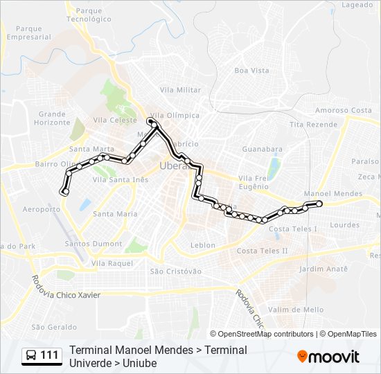 Mapa da linha 111 de ônibus