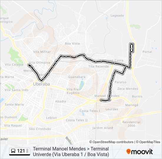 Mapa da linha 121 ✈ de ônibus