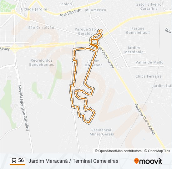 Mapa da linha 56 de ônibus