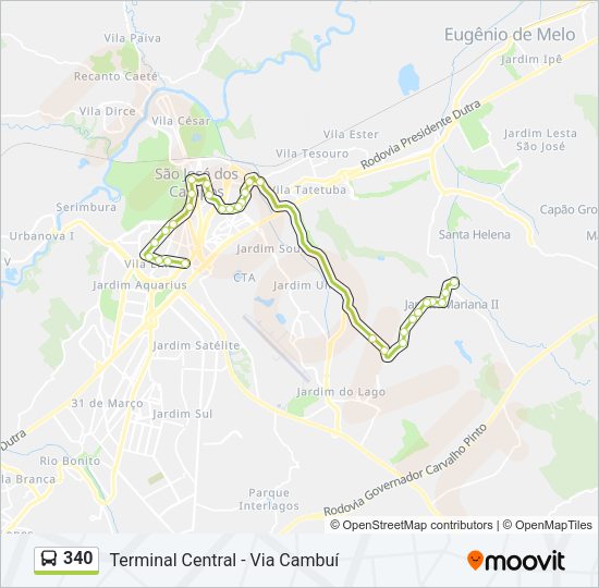 Mapa da linha 340 de ônibus