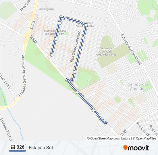 Mapa da linha 326 de ônibus