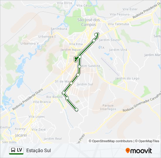 Mapa da linha LV de ônibus