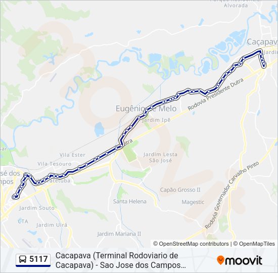 Mapa da linha 5117 de ônibus