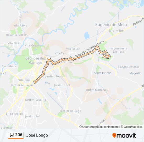 Mapa da linha 206 de ônibus