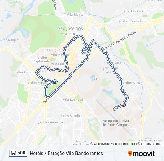 Mapa da linha 500 de ônibus