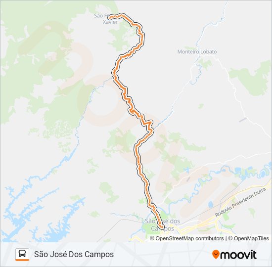 Mapa da linha SÃO FRANCISCO XAVIER / SÃO JOSÉ DOS CAMPOS de ônibus