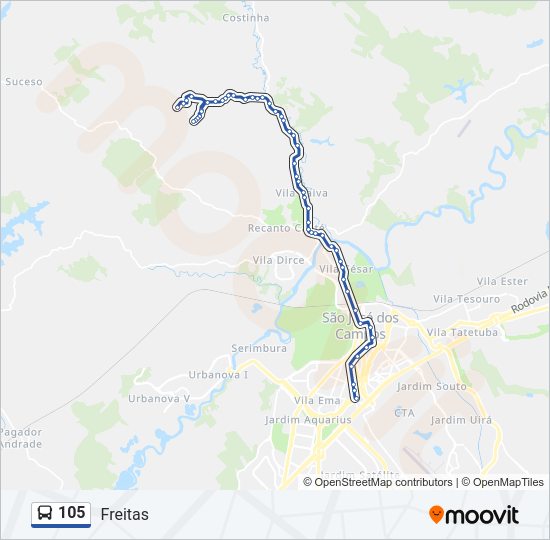 Mapa da linha 105 de ônibus