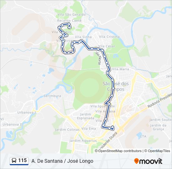 Mapa da linha 115 de ônibus