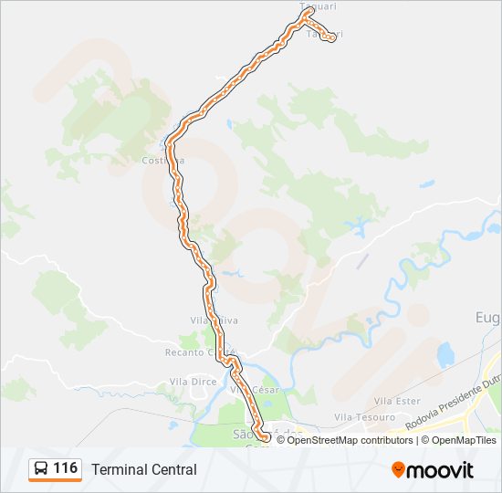 Mapa da linha 116 de ônibus