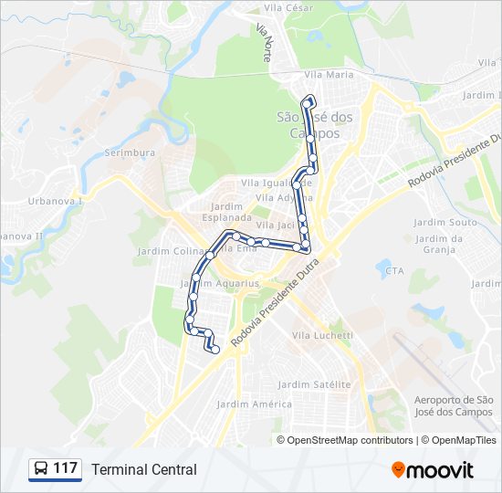 Mapa da linha 117 de ônibus