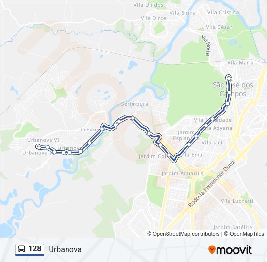 Mapa da linha 128 de ônibus