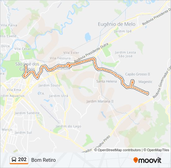 Mapa da linha 202 de ônibus