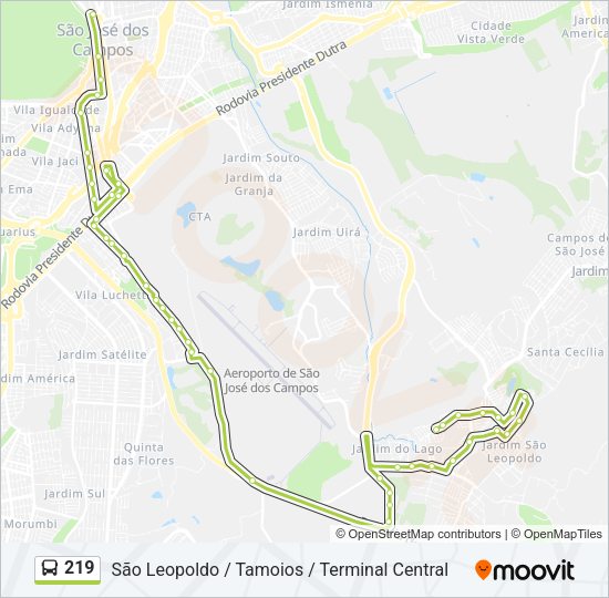 Mapa da linha 219 de ônibus