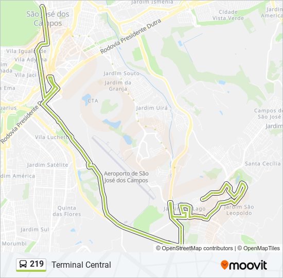 Mapa da linha 219 de ônibus