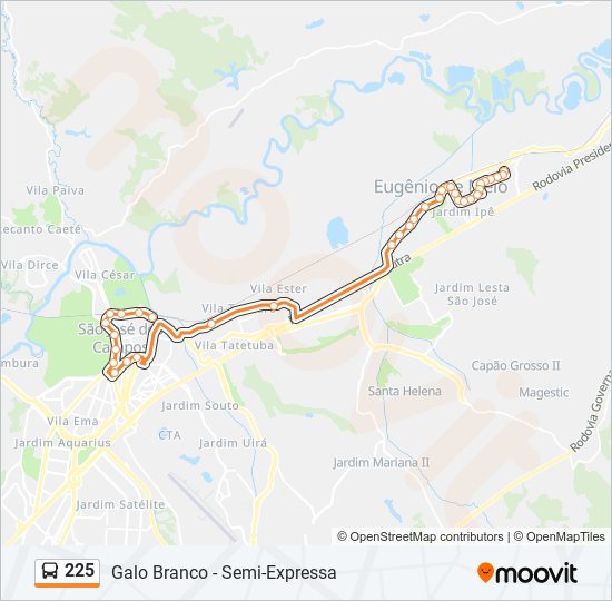 Mapa da linha 225 de ônibus