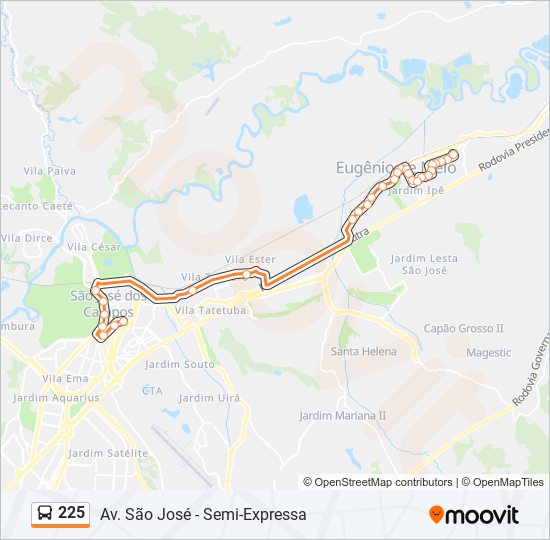 Mapa da linha 225 de ônibus