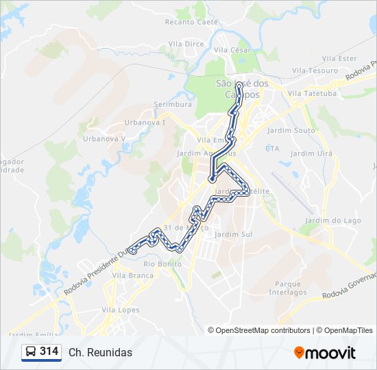 Mapa de 314 de autobús