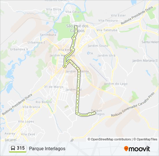Mapa da linha 315 de ônibus