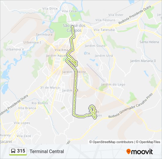 Mapa da linha 315 de ônibus