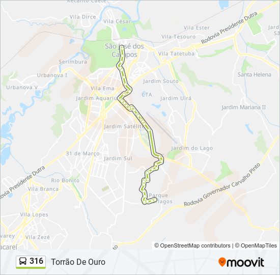 Mapa da linha 316 de ônibus