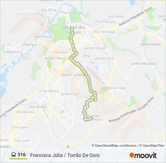 Mapa da linha 316 de ônibus