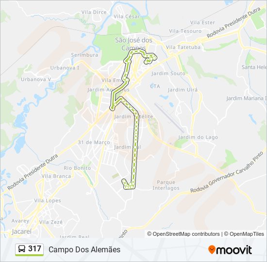 Mapa da linha 317 de ônibus