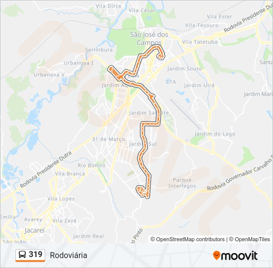 Mapa da linha 319 de ônibus