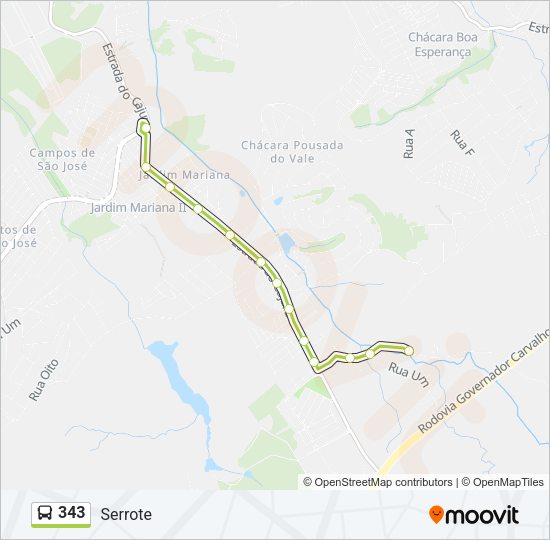 Mapa da linha 343 de ônibus