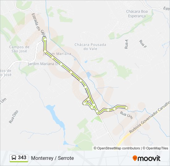 Mapa da linha 343 de ônibus