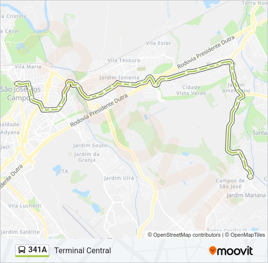 Mapa da linha 341A de ônibus