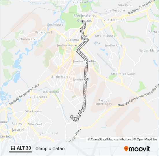 Mapa da linha ALT 30 de ônibus