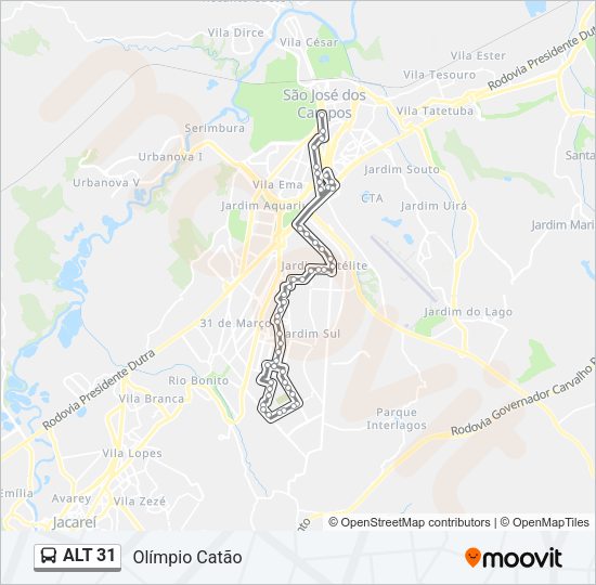 Mapa da linha ALT 31 de ônibus