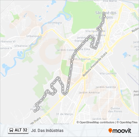 Mapa da linha ALT 32 de ônibus