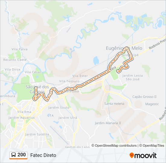 Mapa da linha 200 de ônibus