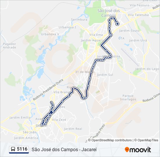 Mapa da linha 5116 de ônibus