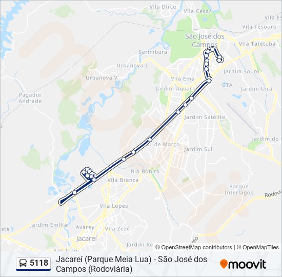 Mapa da linha 5118 de ônibus