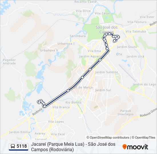 Mapa da linha 5118 de ônibus