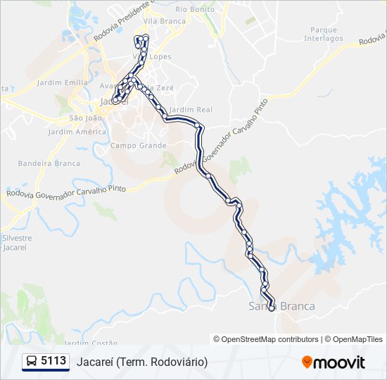 Mapa da linha 5113 de Bus