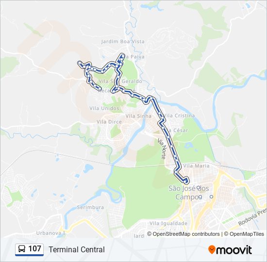 Mapa da linha 107 de ônibus