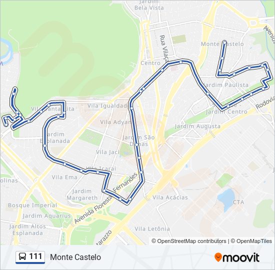 Mapa da linha 111 de ônibus