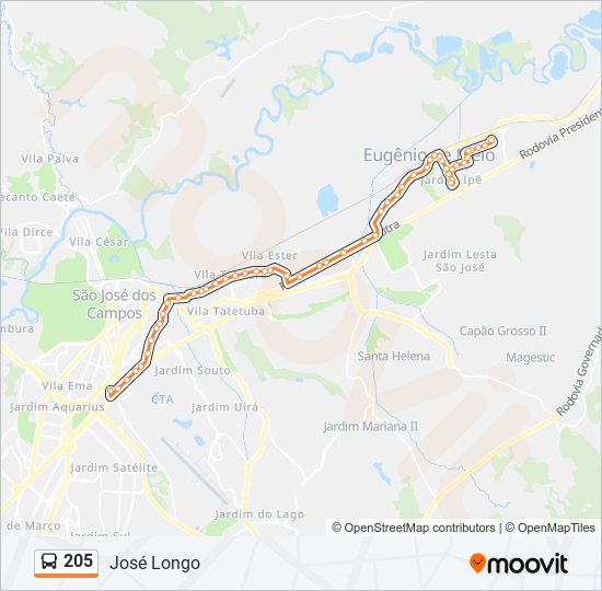 Mapa da linha 205 de ônibus