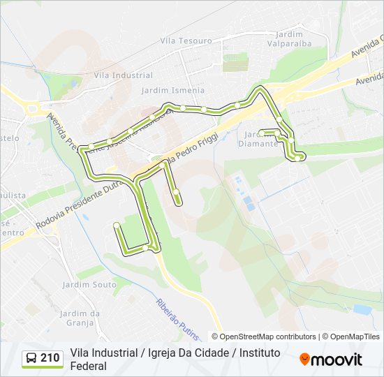 Mapa da linha 210 de ônibus