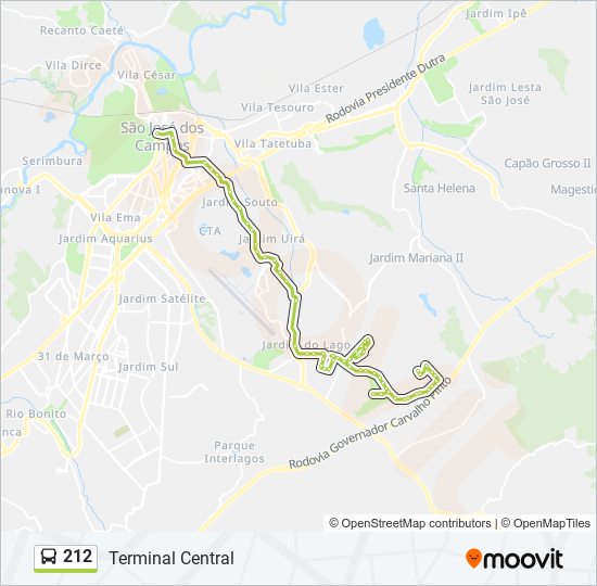 Mapa da linha 212 de ônibus